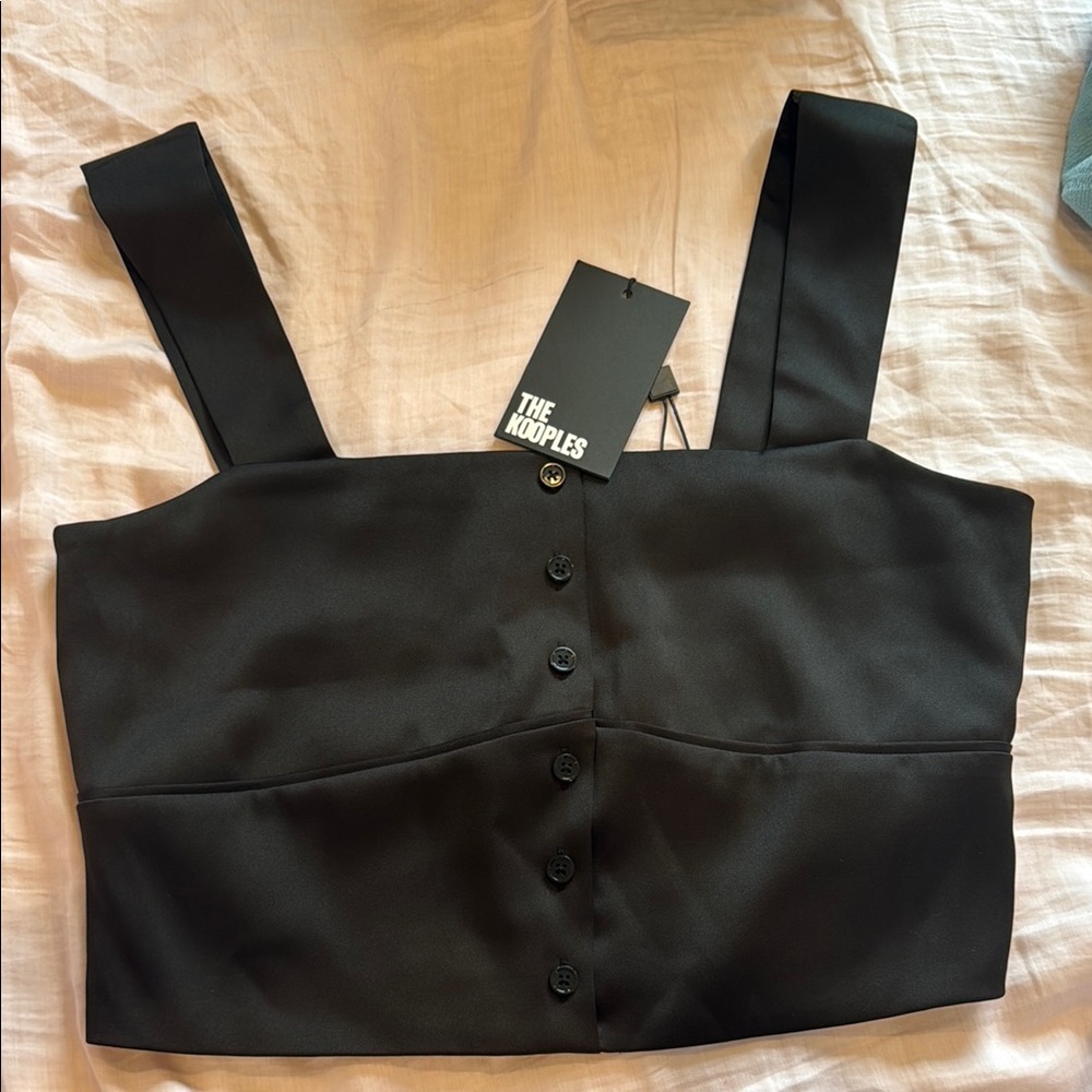 NWT The Kooples Black Buttoned Satin Top size 2